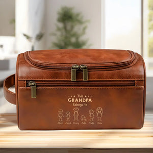 This Papa Belongs To - Personalized Leather Toiletry Bag - Gift For Father, Grandpa, Father's Day Gift