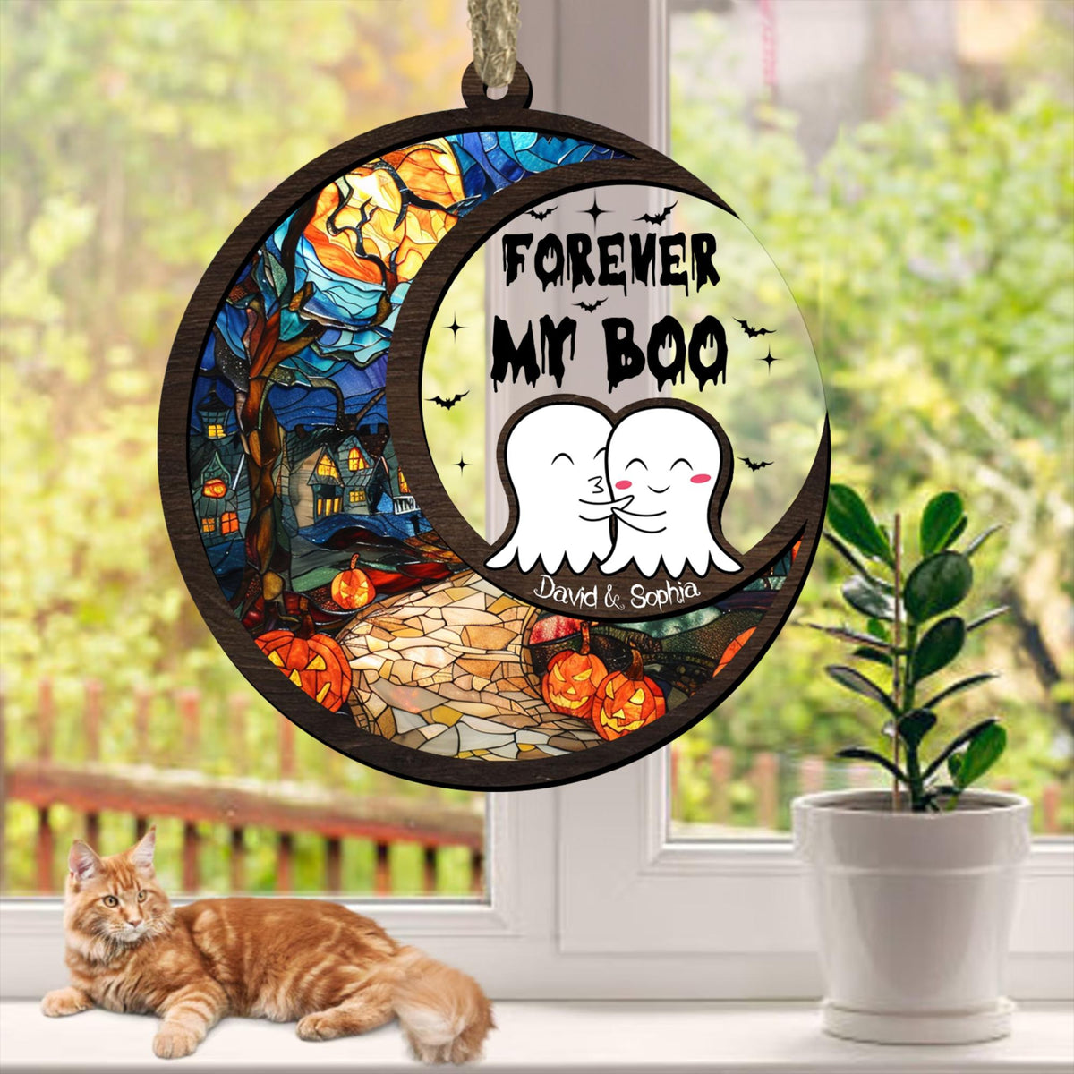 Forever My Boo - Personalized Suncatcher Ornament - Halloween Gift For Couple