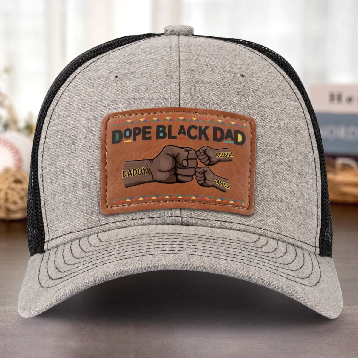 Dope Black Dad - Personalized Leather Label Net Hat - Gift For Dad Papa, Father's Day Gift