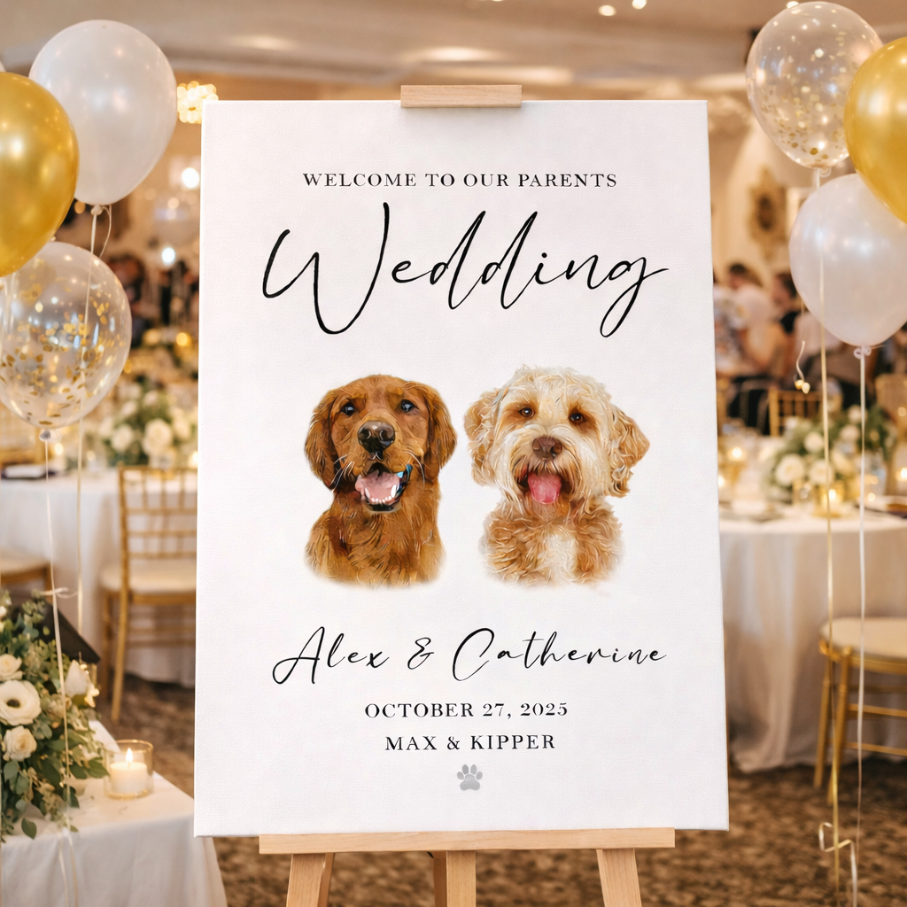 Custom Watercolor Pet Wedding Welcome Sign, Custom Pet Photo, Personalized Dog Cat, Welcome Board Wedding Sign, Welcome To Our Wedding Canvas