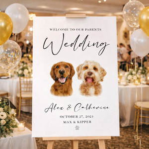 Custom Watercolor Pet Wedding Welcome Sign, Custom Pet Photo, Personalized Dog Cat, Welcome Board Wedding Sign, Welcome To Our Wedding Canvas