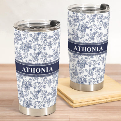 Flower Toile De Jouy French Style Custom Name, Personalized Tumbler Cup, Birthday Gift, Custom Name Floral Tumbler With Lid, Gift for Mom