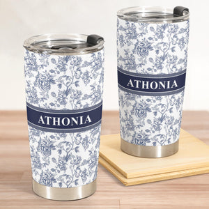 Flower Toile De Jouy French Style Custom Name, Personalized Tumbler Cup, Birthday Gift, Custom Name Floral Tumbler With Lid, Gift for Mom