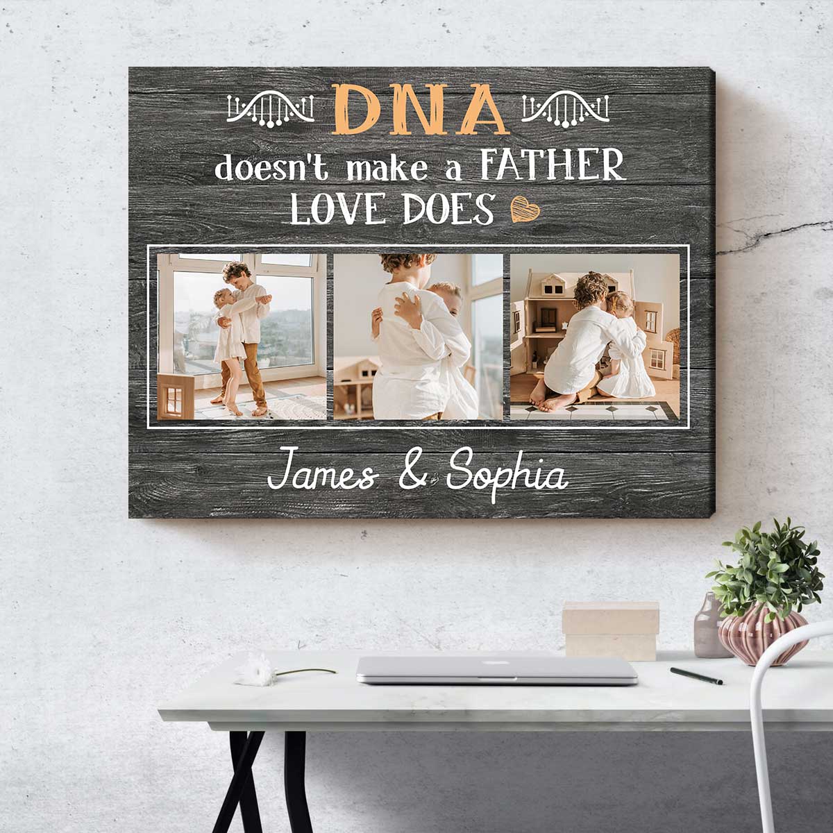DNA Doesn't Make A Father Love Does Step Dad - Personalized Canvas - Fathers Day Gifts, Stepfather Gift