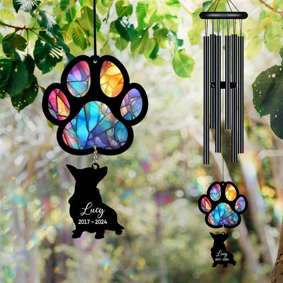 Personalized Pet Memorial Wind Chime, Remembrance Wind Chime, Pet Suncatcher Wind Chime, Dog Paw, Dog Loss, Dog Memorial, In Loving Memory