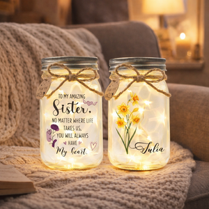 Sister Gifts Personalized Birth Month Flower Mason Jar Night Light, Gift For Sisters, Besties, Siblings