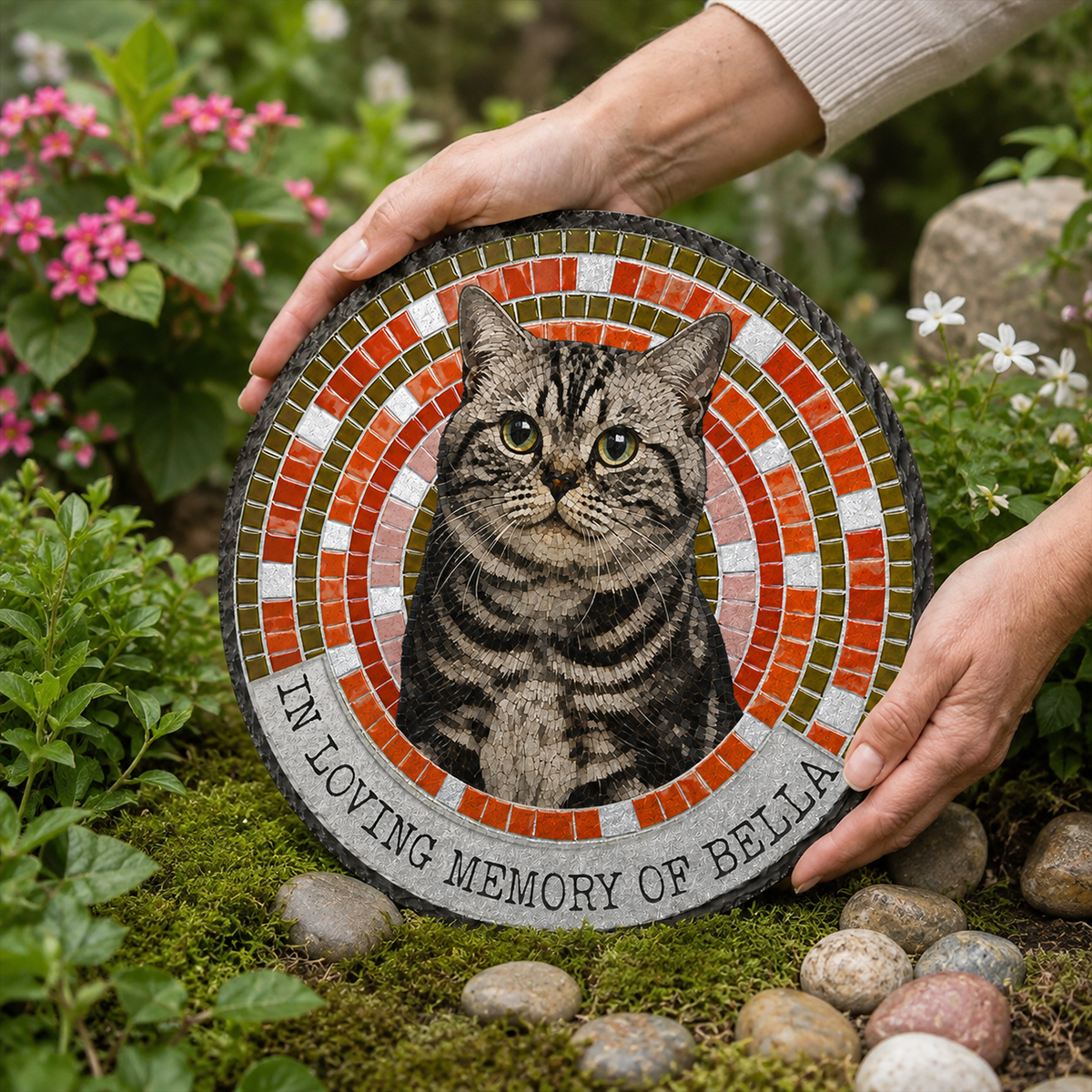 In Loving Memory Upload Photo - Circle Slate Memorial Stone For Dog Cat Memorial