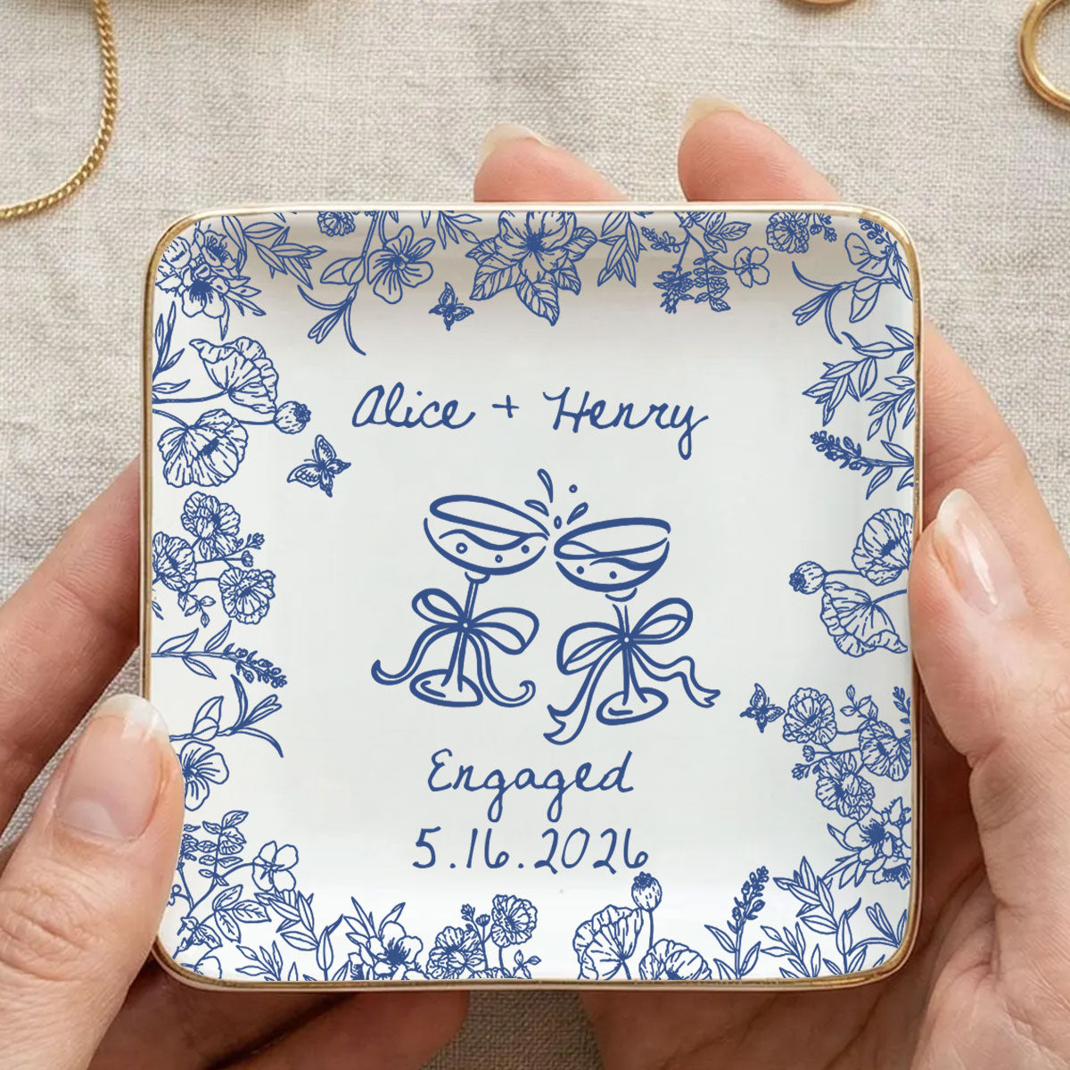 Personalized Engagement Jewelry Dish Custom Couple Name & Date Ceramic Keepsake Gift