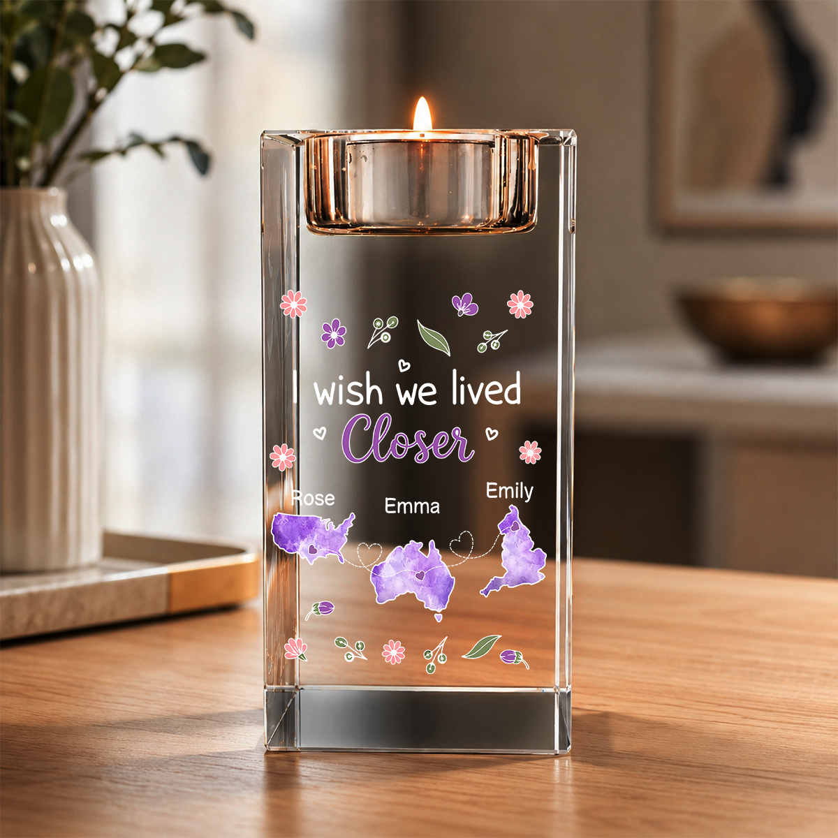 I Wish We Lived Closer Personalized Crystal Candle Holder - Memorial Gift