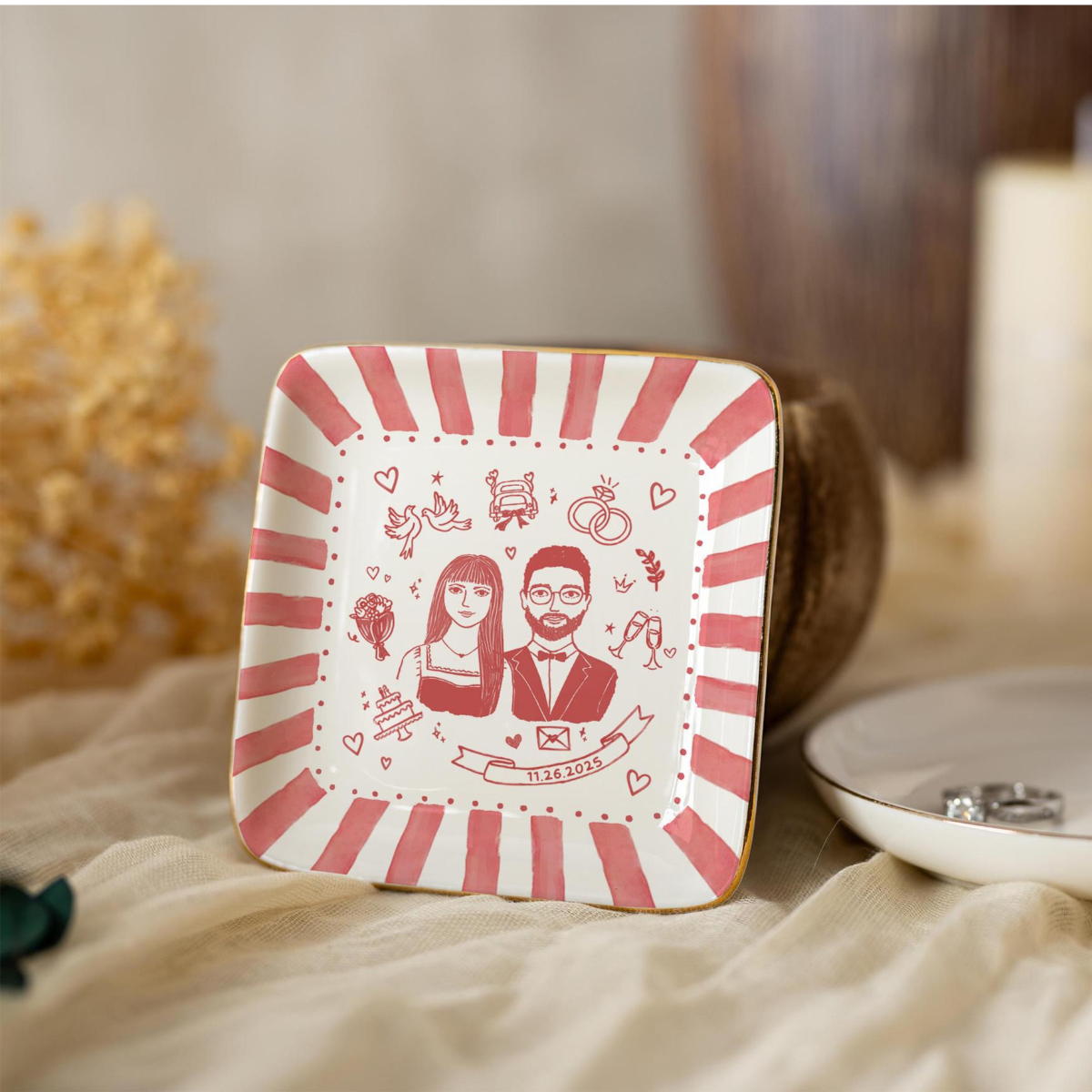 Custom Engagement Ring Dish, Personalized Engagement Gift for Bride, Engaged Jewelry Dish for Her, Custom Wedding Jewelry Tray