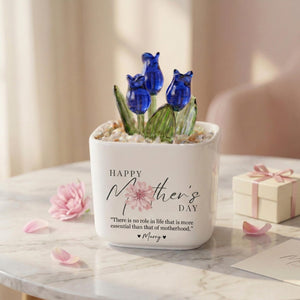 Personalized Tulip Glass Flower Pot, Mother's Day Gift for Mom, Happy Mothers Day Planter, Custom Name Flower Pot, Decorative Glass Tulip