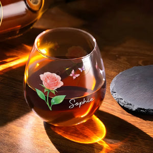 Birth Month Crystal Flower - Personalized Whiskey Glass - Christmas Gift For Sister, Bestie, Family