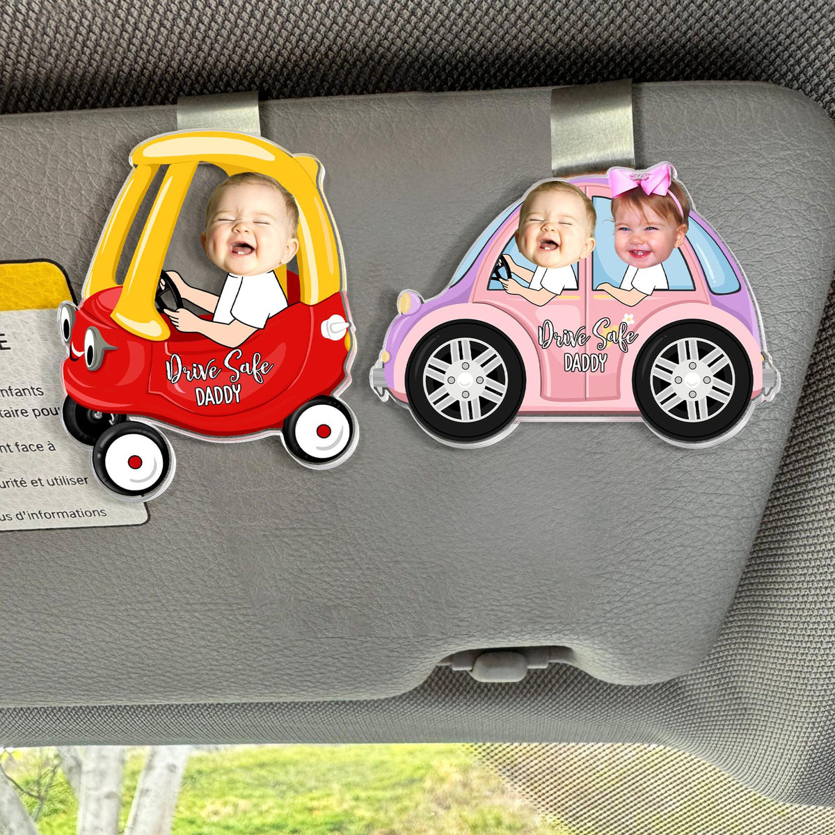 Personalized Kids Photo Visor Clip For Dad, Custom Drive Safe Daddy Sun Visor Clip, Father's Day Gift, Drive Safe Gift For Grandpa