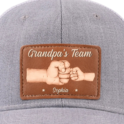 Daddy's Team Is Unbreakable - Personalized Leather Label Net Hat - Gift For Dad, Father's Day