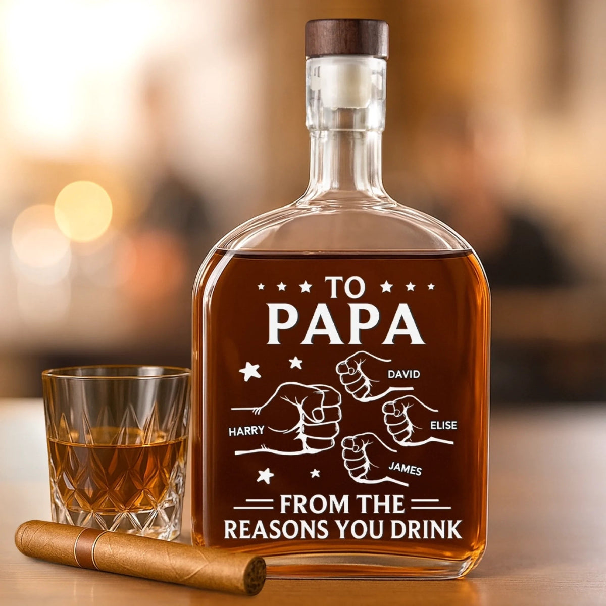 From The Reason You Drink Outline Fist Bump - Personalized Whiskey Bottle - Father's Day, Gift For Dad, Grandpa