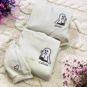 Embroidered Cute Ghost Sweatshirt, Ghost Sweatshirt, Matching Couple Hoodie