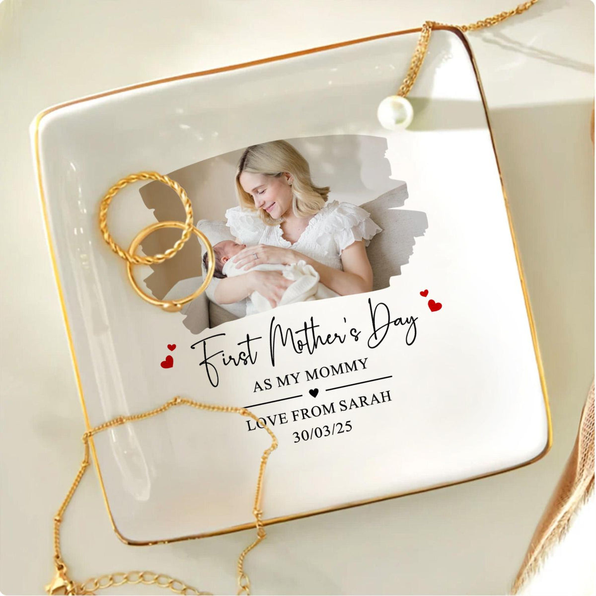 First Mother's Day - Personalized Jewelry Dish - Gift For Mom, Mom And Kid Custom Photo, 1st Mothers Day Gift