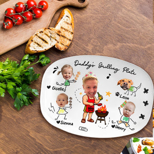 Personalized Face Grilling Platter, Custom Daddy's Grilling Plate with Kids' Names, Father's Day Gift, Funny Gift for Dad, Birthday Gift