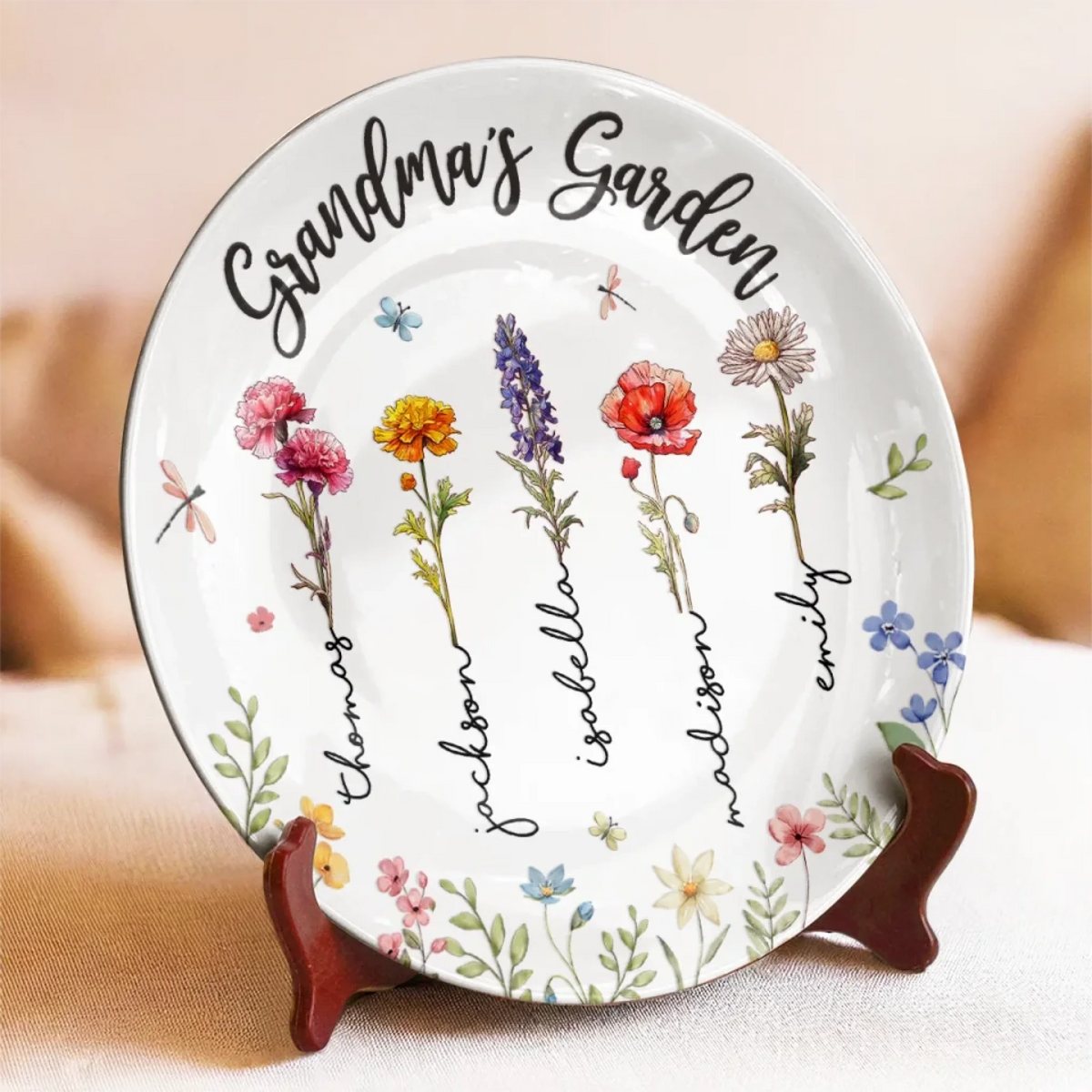 Grandma Mom's Garden - Personalized Ceramic Plate - Mother's Day, Gift For Mom, Grandma, Birthday Gift