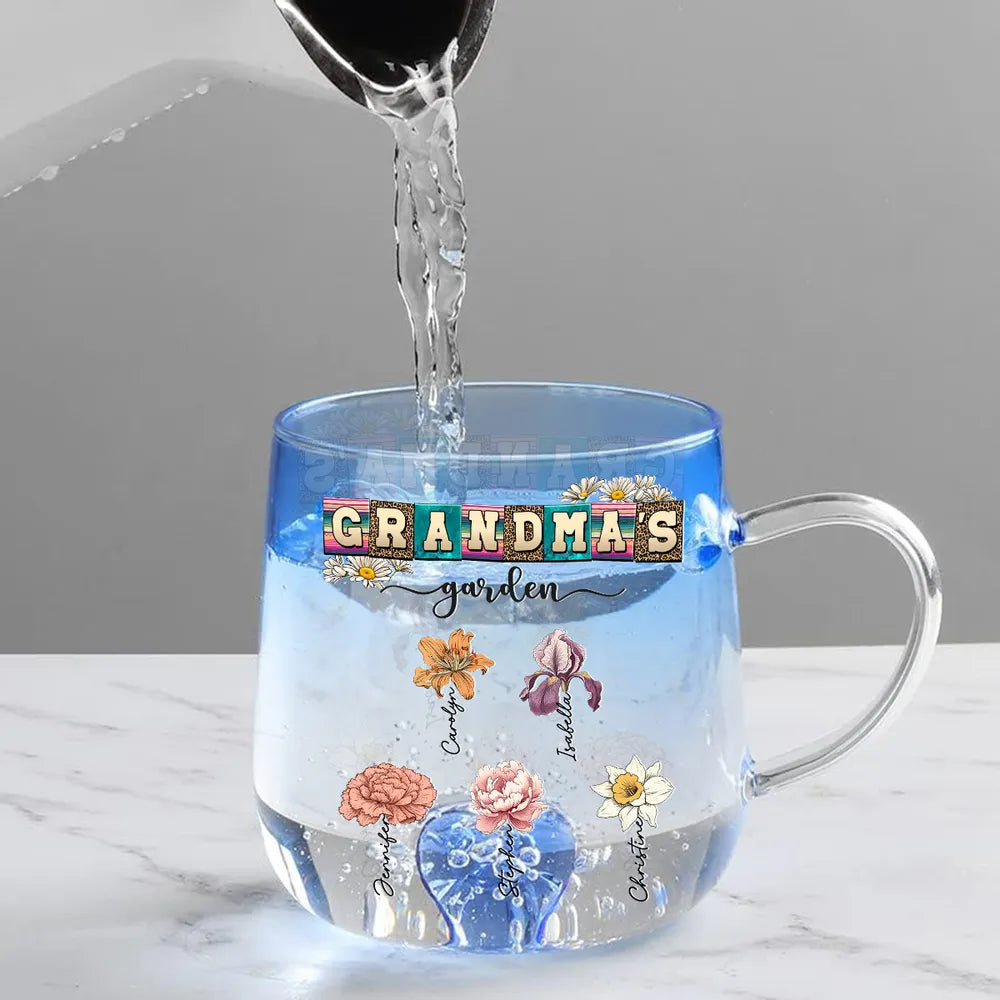 Mom Grandma's Garden Custom Kid's Birth Month Flower - Personalized Blue Gradient Mug - Gift For Mom Grandma, Mother's Day Gift