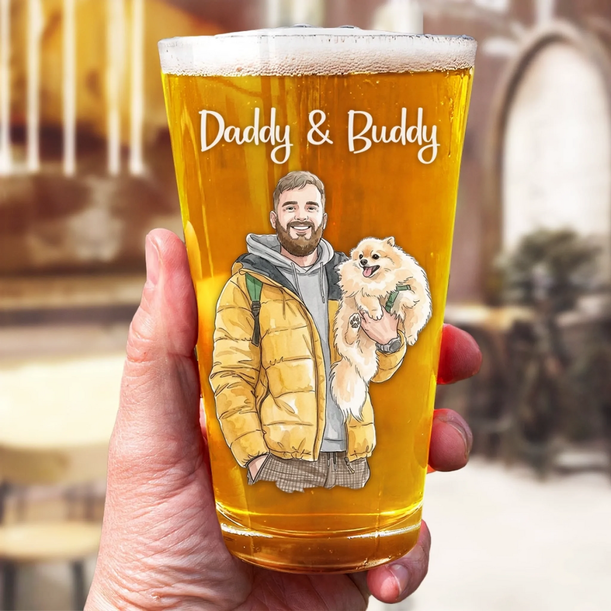 Daddy & Buddy - Personalized Beer Glass, Father's Day, Birthday Gifts For Dog Cat Lovers, Dog Dad And Mom, Cat Owners