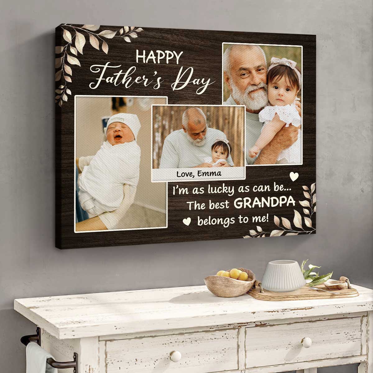 New Grandpa Father's Day Gift, I'm As Lucky As Can Be Best Grandpa Belong To Me Custom Photo Canvas, Gifts For First Time Grandfather
