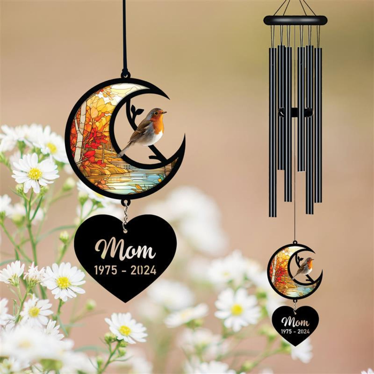 Personalized Memorial Wind Chime, Remembrance Wind Chime, Robin Bird Suncatcher Wind Chime, In Loving Memory, Family Gift, Love Family