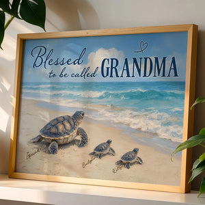 Grandma Turtle's Little Grandkids by the Shore - Personalized Canvas - Mother's Day Gift For Mom, Grandma
