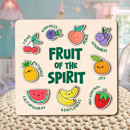 Fruit Of The Spirit Puzzle Gift, Custom Wooden Name Puzzle, Christian Gift for Kids, Baby Girl Gift, Godchild Gift, Toddlers Birthday Gifts