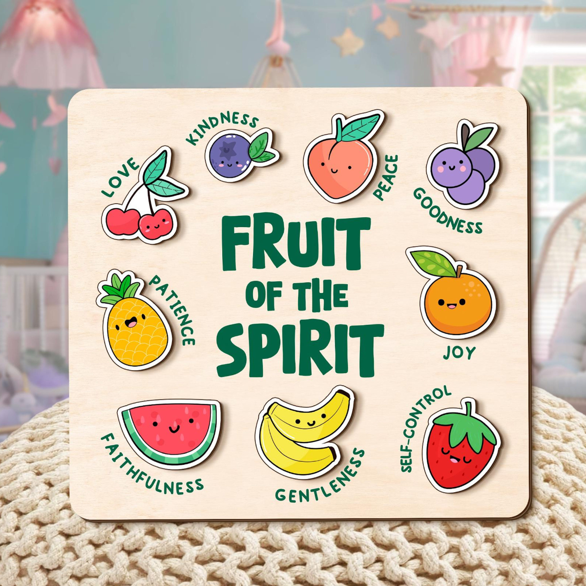 Fruit Of The Spirit Puzzle Gift, Custom Wooden Name Puzzle, Christian Gift for Kids, Baby Girl Gift, Godchild Gift, Toddlers Birthday Gifts