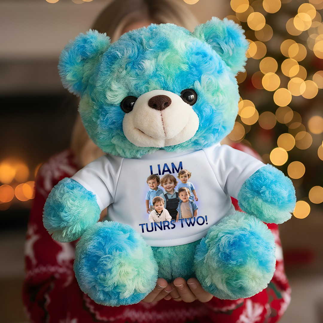 Birthday Teddy Bear Plush - Custom Photo and Name - Personalized Teddy Bear