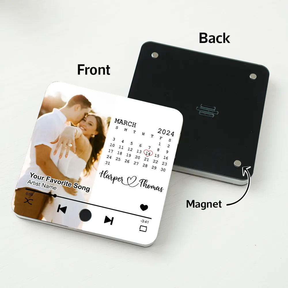 Upload Photo Calendar Anniversary Date - Personalized Music Fridge Magnet - Gift For Couple