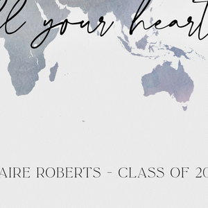 World Map Graduation, Personalized Canvas, College Graduation Gift For Her