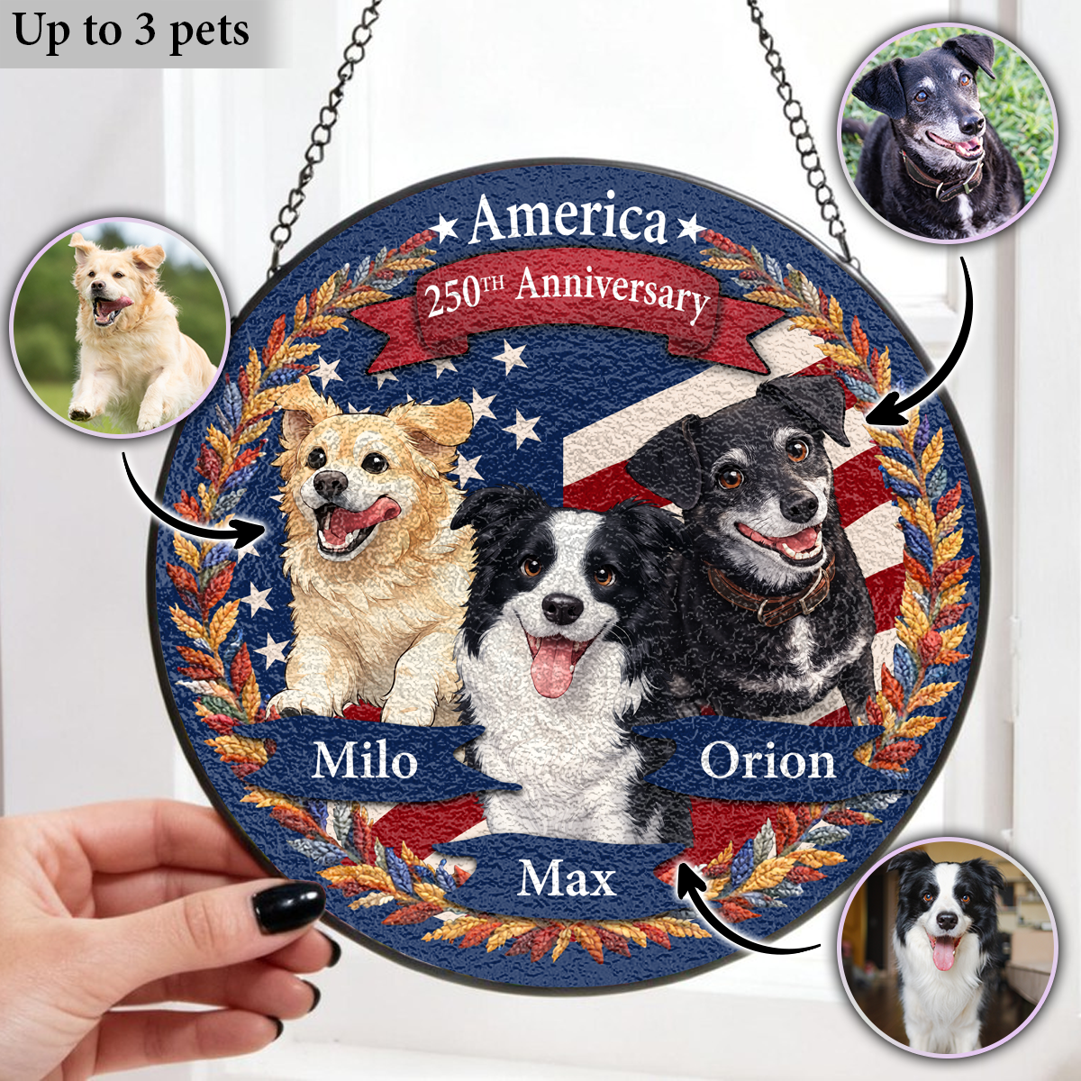 America 250th Anniversary Pet - Upload Photo Stained Glass Suncatcher 3_f306faf4-99d9-49ca-a101-242130b928c2.png
