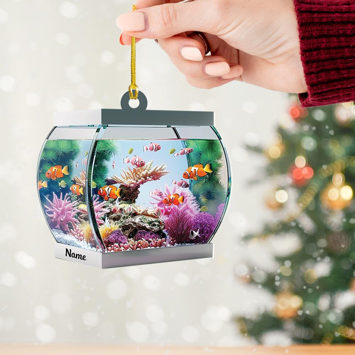 Personalized Aquarium Fish Tank Christmas Ornament, Love Fish Christmas Ornament, Underwater Aquarium Ornament