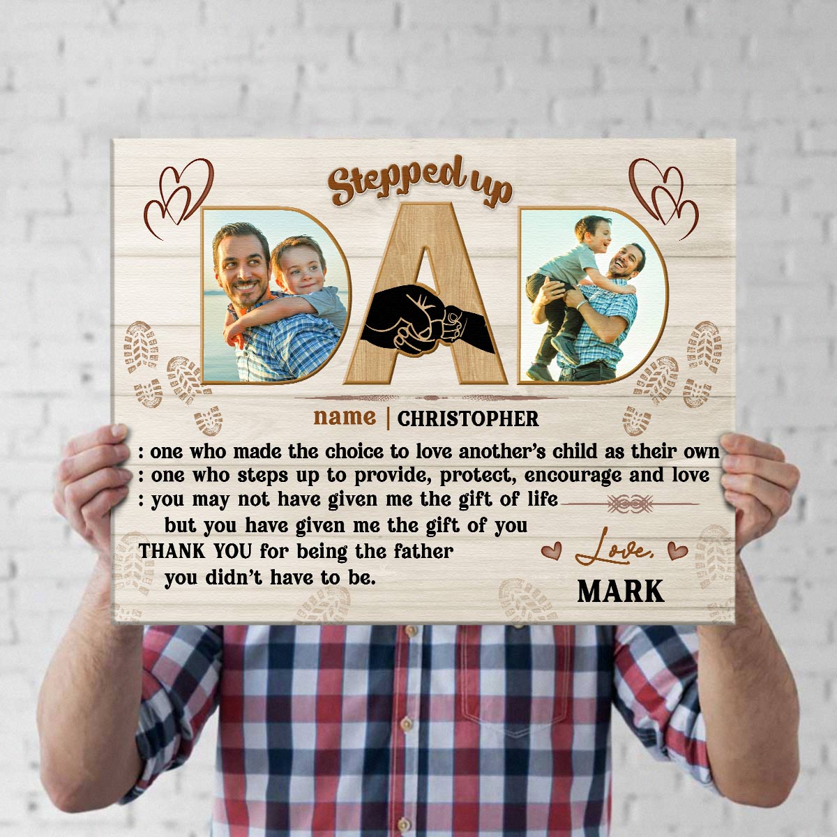 Definition of Stepped up Dad - Personalized Canvas - Gift For Step Dad, Bonus Dad, Father's Day Gift Idea