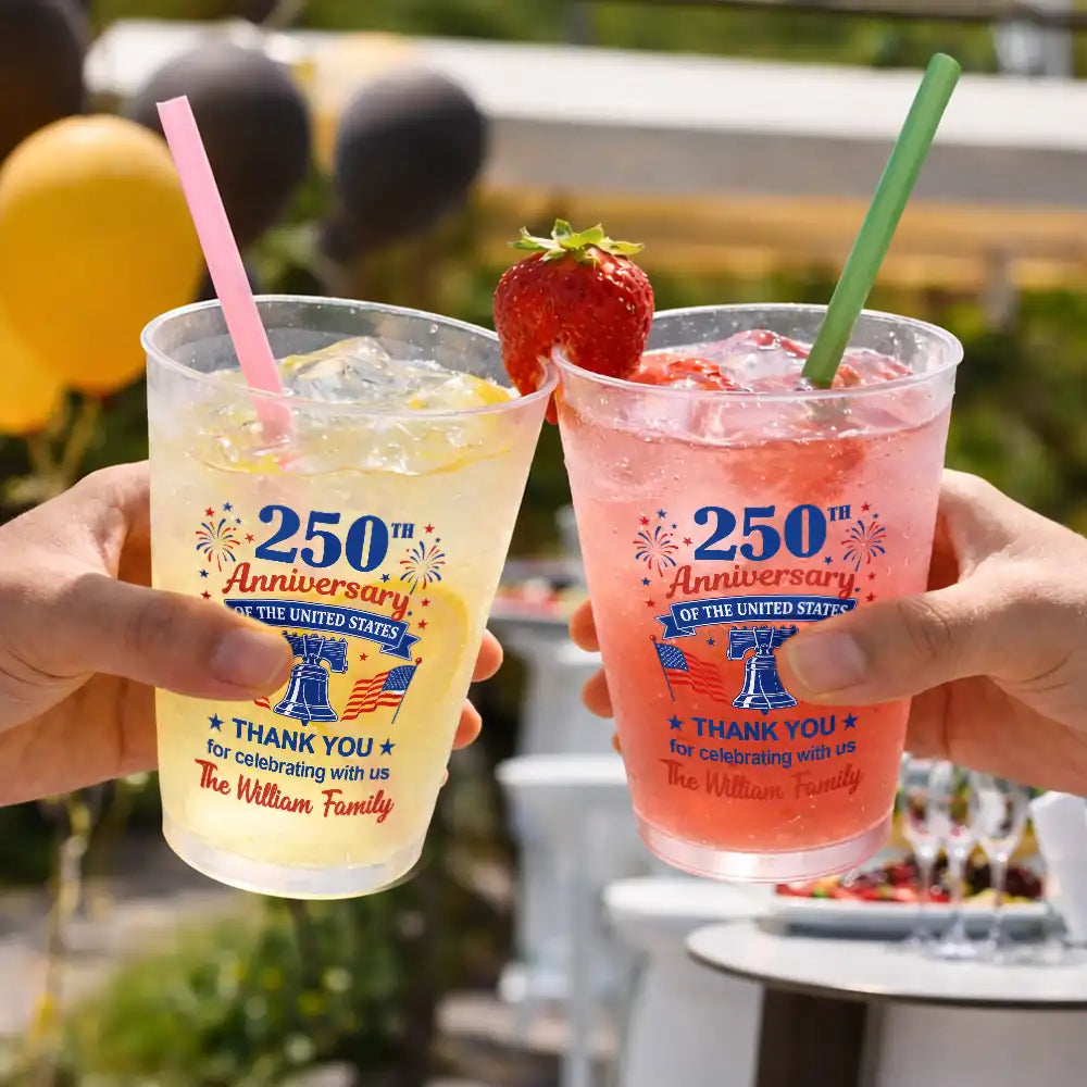 Personalized 250th Anniversary of America Frosted Plastic Cups, Custom USA Freedom Party Cups with Name