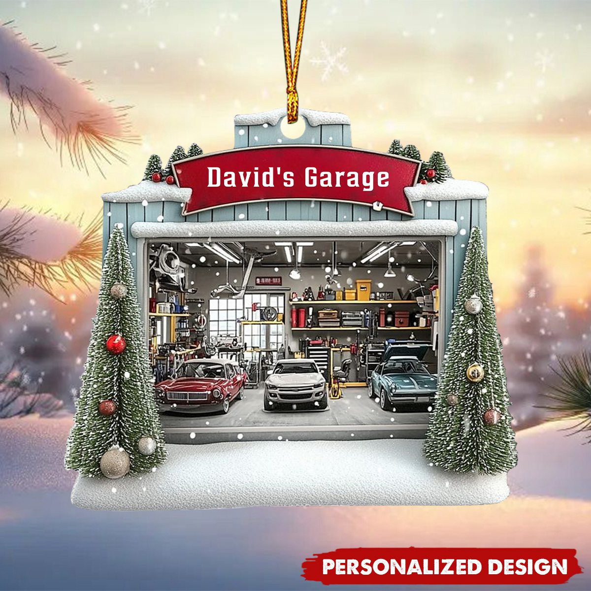 Car Garage Ornament - Personalized Acrylic Ornament - Mechanic, Repair Shop Christmas Ornament