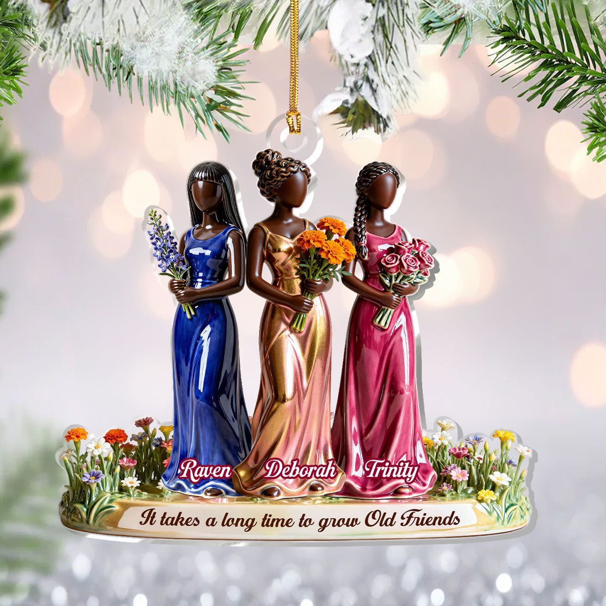It Takes A Long Time To Grow Old Friends Flower Girls - Personalized Acrylic Ornament - Christmas Gift For Friends