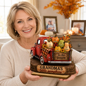 Grandma's Little Pumpkins Pickup Truck - Personalized 2-Layered Wooden Plaque - Cozy Fall Decor for Grandma