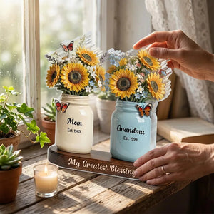 Mom Grandma Sunflowers Jars Est. Years 2D Flat - Personalized Acrylic Block - Gift For Grandma, Mother's Day Gift