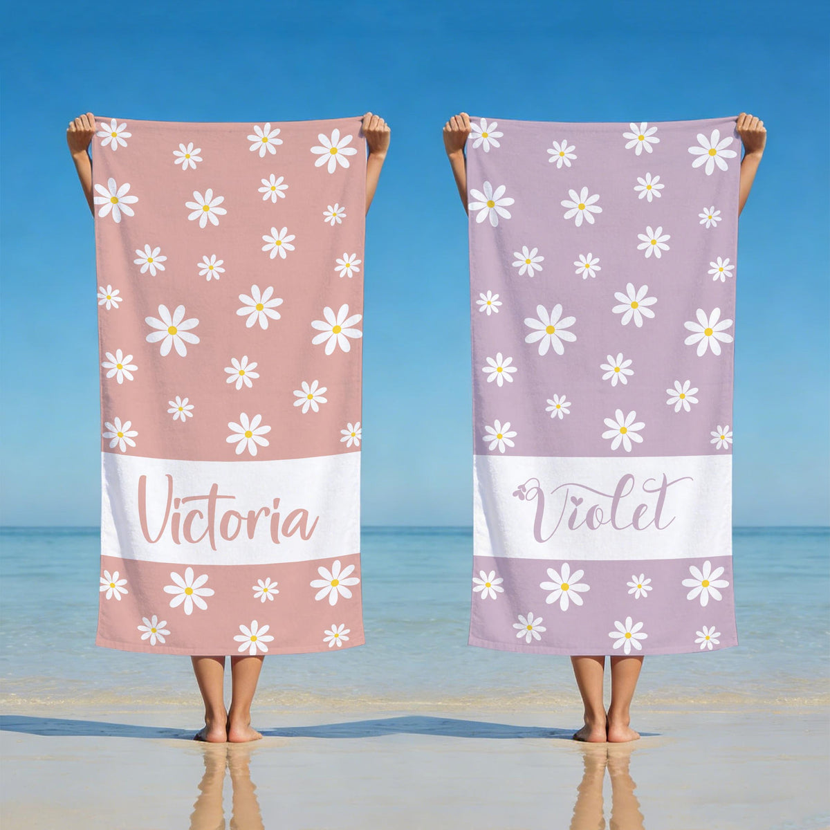 Custom Fashionable Daisy Floral Beach Towel, Pool Towel for Family, Signature Beach Towel For Kids, Tropical Vacation Gift, Beach Lover's Gifts