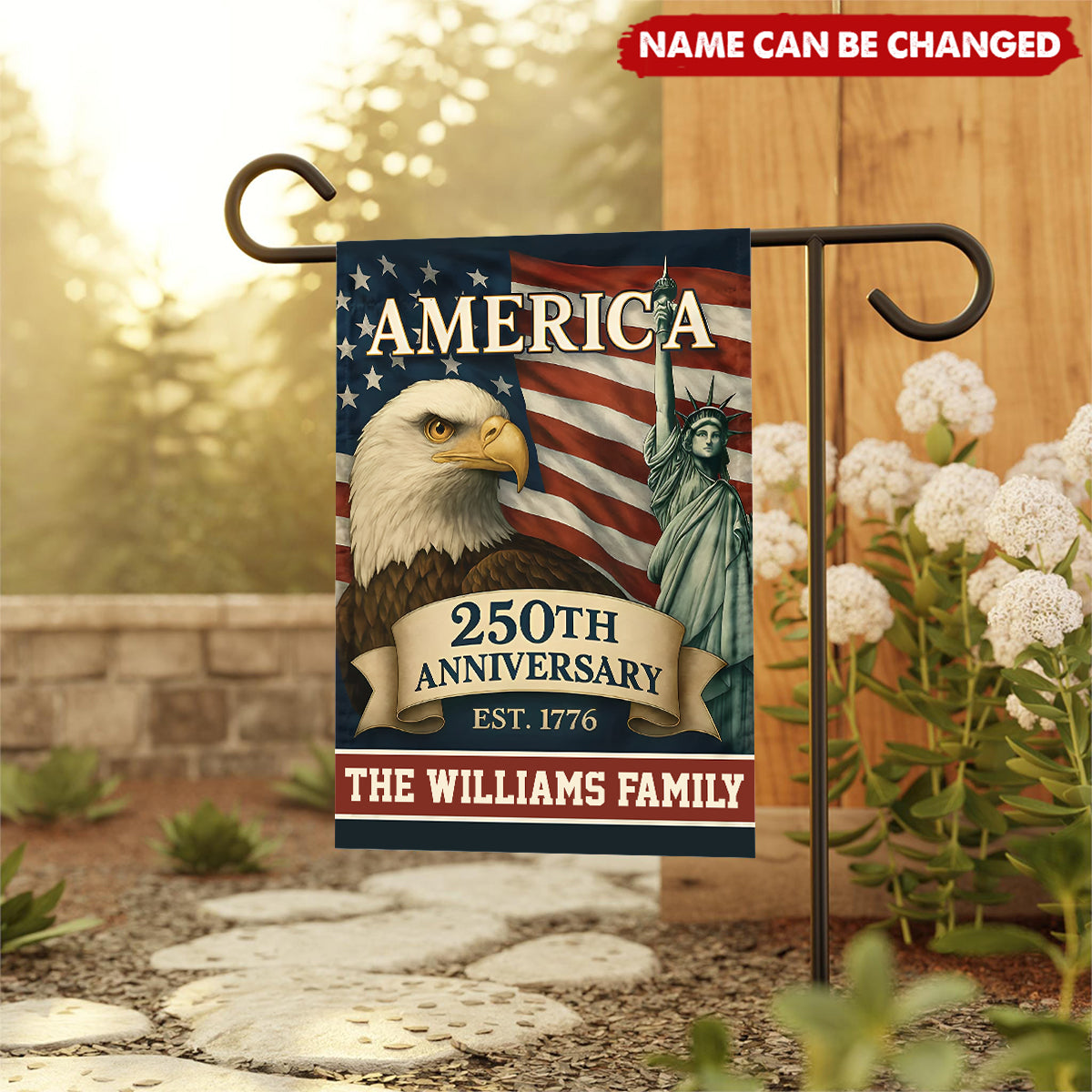 Custom Family Name Celebrate 250th Anniversary Garden Flag, 4th of July Gifts, Patriotic Gifts