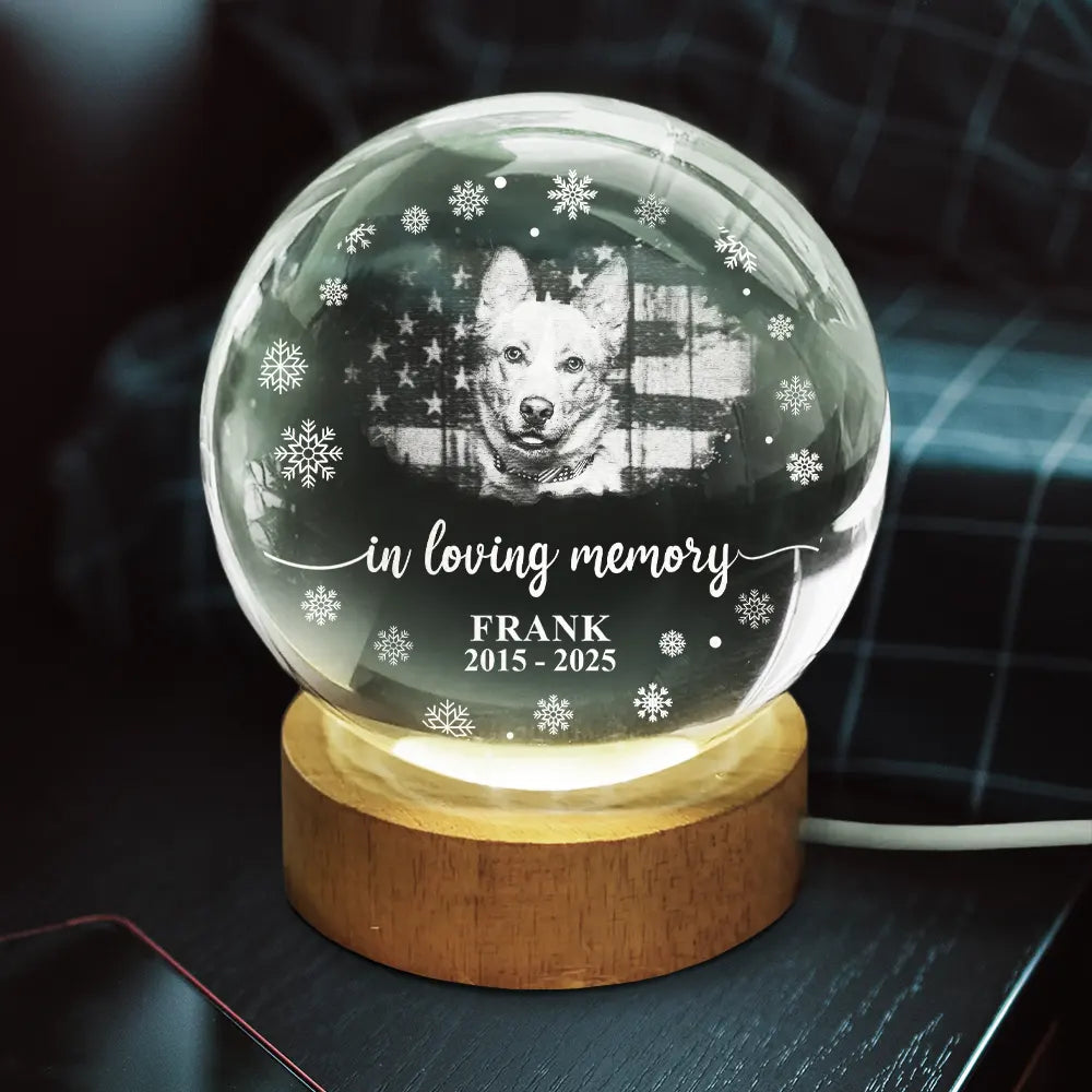 Custom Photo Memories Of Pets - Personalized Crystal Ball LED Night Light - Memorial Gift For Family