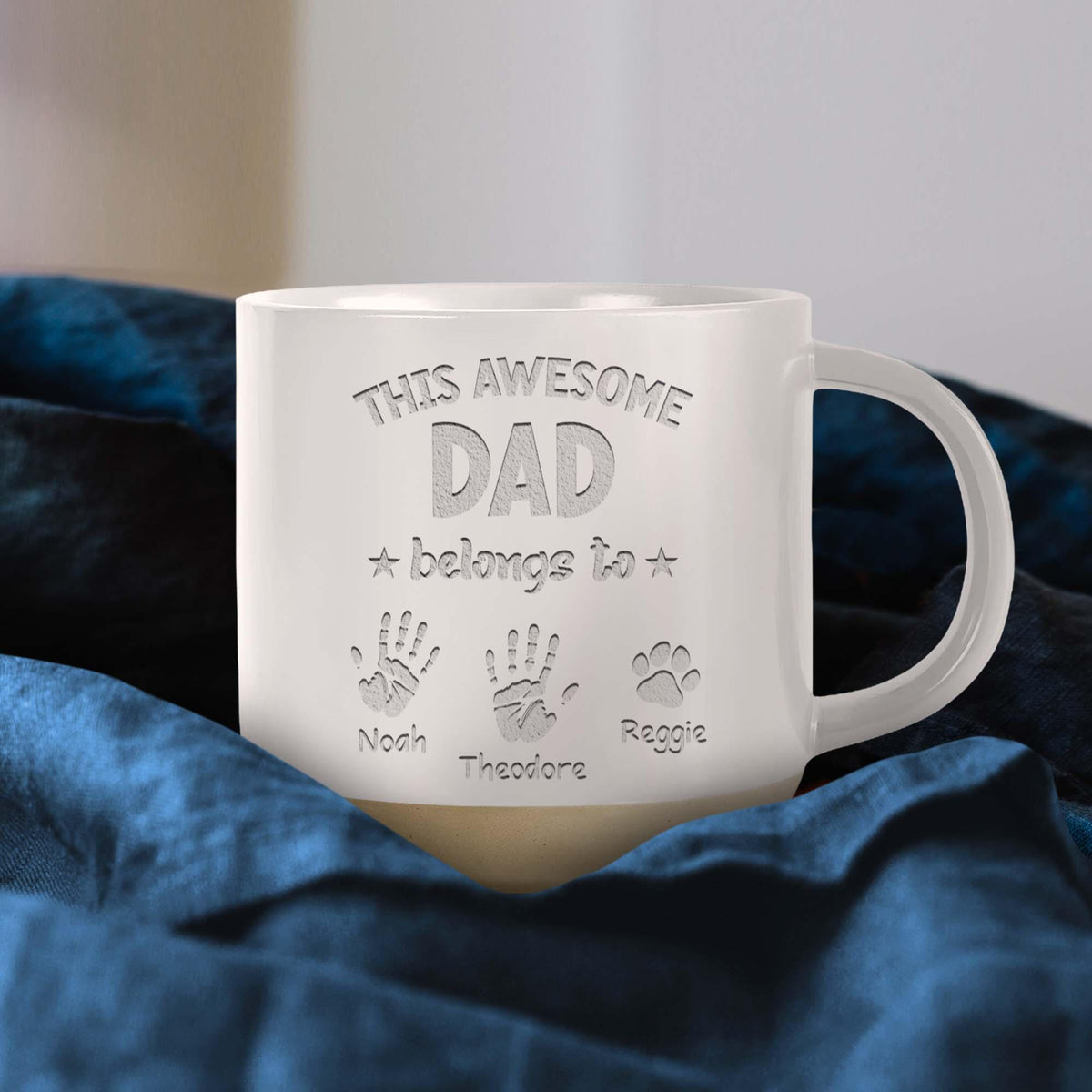 Personalized Father's Day Gift Engraved Mug For Dad, Handprint Kids Pottery Mug Gift, Dad's Children Names, Best Dad Ever Gift For Husband