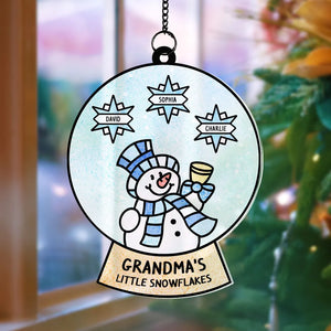 Grandma Grandchild Snowman Family Personalized Suncatcher, Christmas Stained Glass Decor For Mom & Grandma