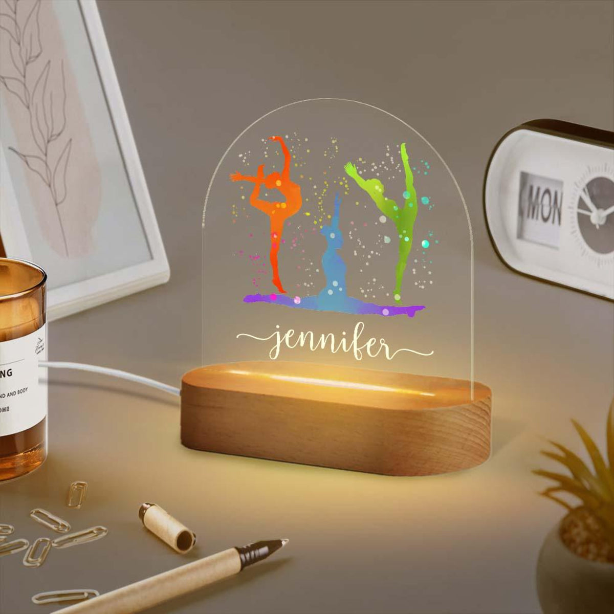 Personalized Gymnast or Gymnastics Gift LED Nightlight, Gymnastics Sister Friend Team Gift, Gymnastics Sports Night Light, Gifts for Her