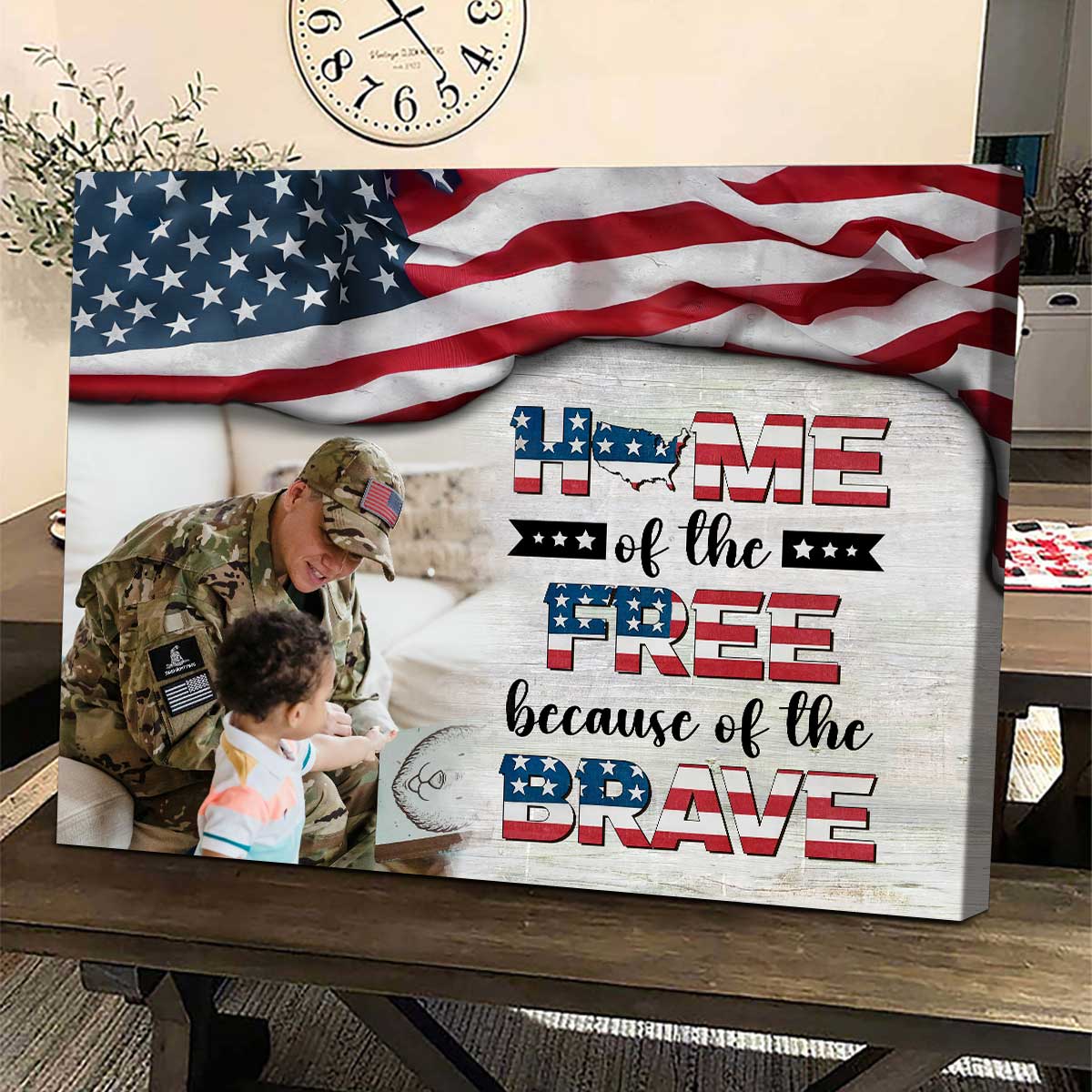 Home Of The Free Because Of The Brave America Flag Custom Canvas Print, Patriotic Gift For Veteran, Military Gifts, 4th Of July Decorations For Home