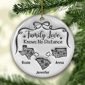 Family Love Knows No Distance Toile De Jouy - Personalized 3D Inflated Effect Ornament - Gift For Family, Christmas Gift