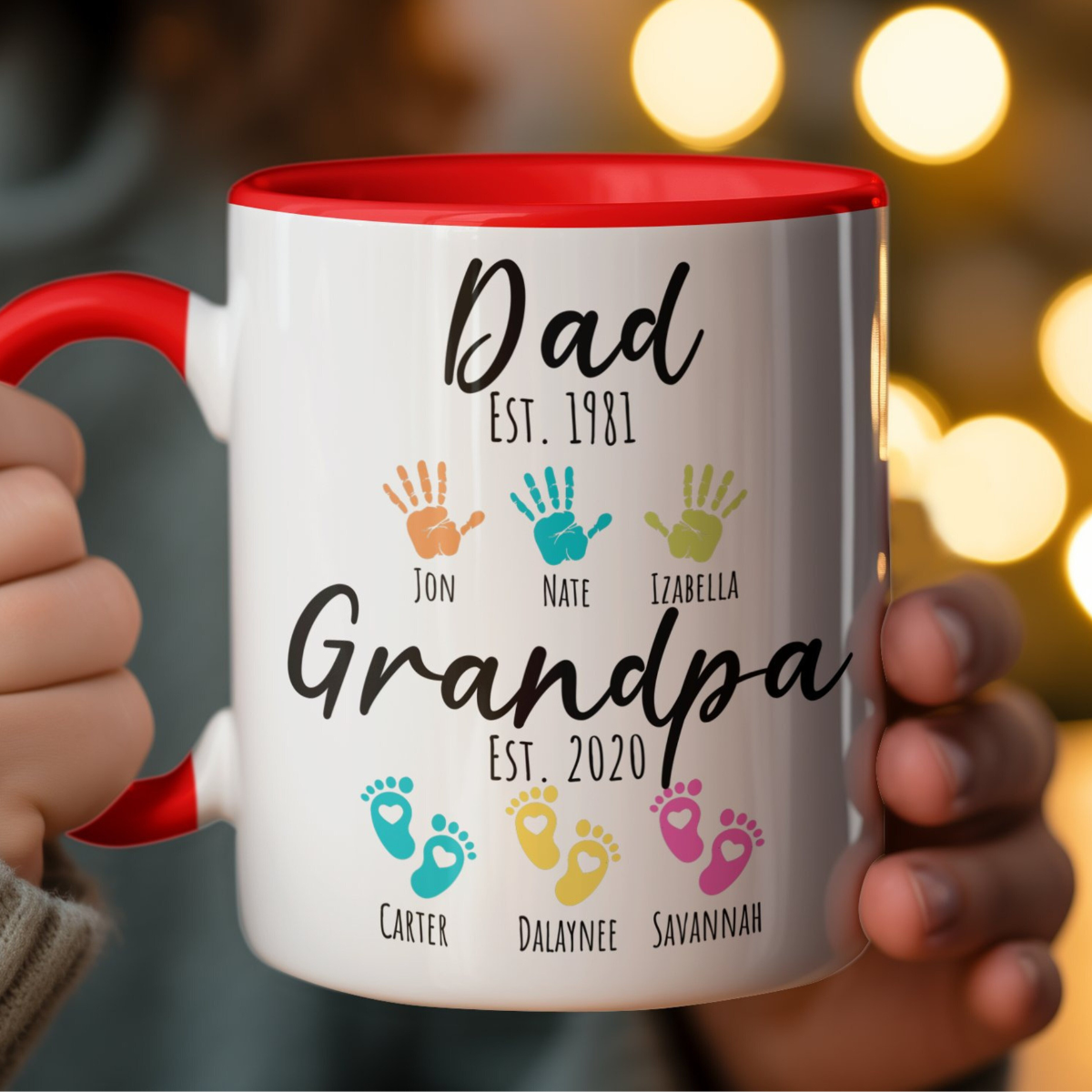 Dad Grandpa With Grandkids Names Handprint - Personalized Mug - Fathers Day Gift From Granddaughter & Grandson